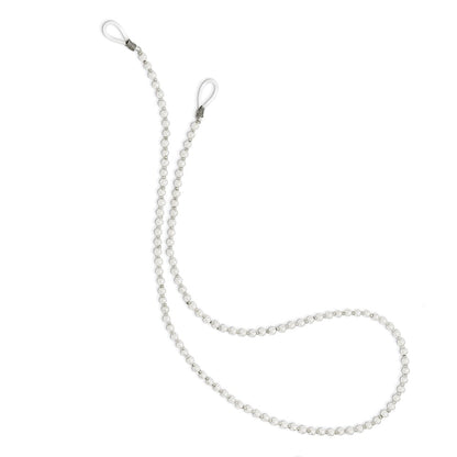 Non Metal Silberfarben Glas Perlen und 4-5mm Weiß Imitat Muschel Perle Eyewear Halter 24 Zoll Halskette