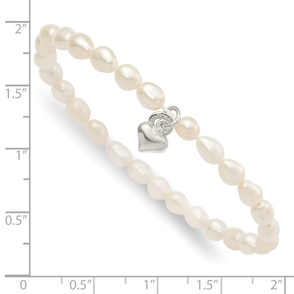 Sterlingsilber Poliert Fwc Perle & Herz Kinder Dehnbar Armband