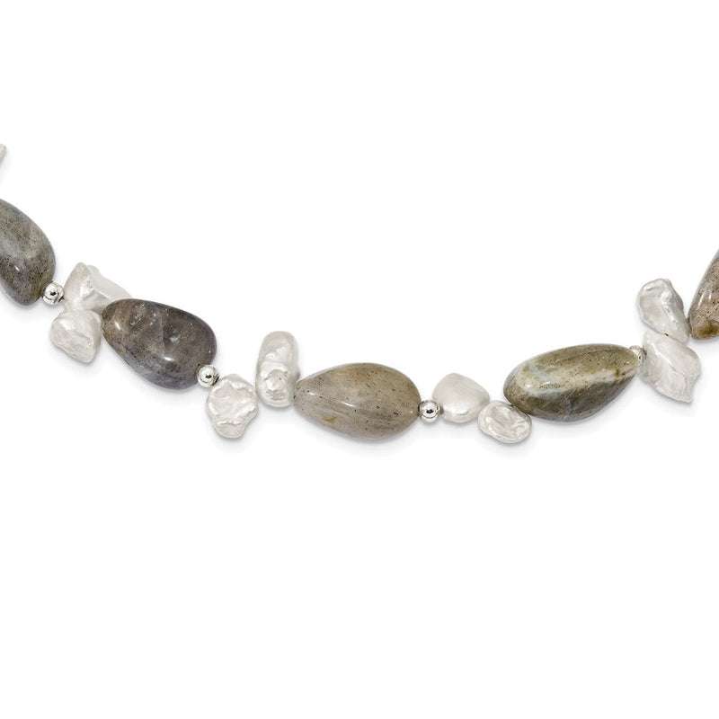 Sterlingsilber Labradorite & Fwc Keshi Perle mit 2 Zoll Verlängerung. Fantasie Halskette