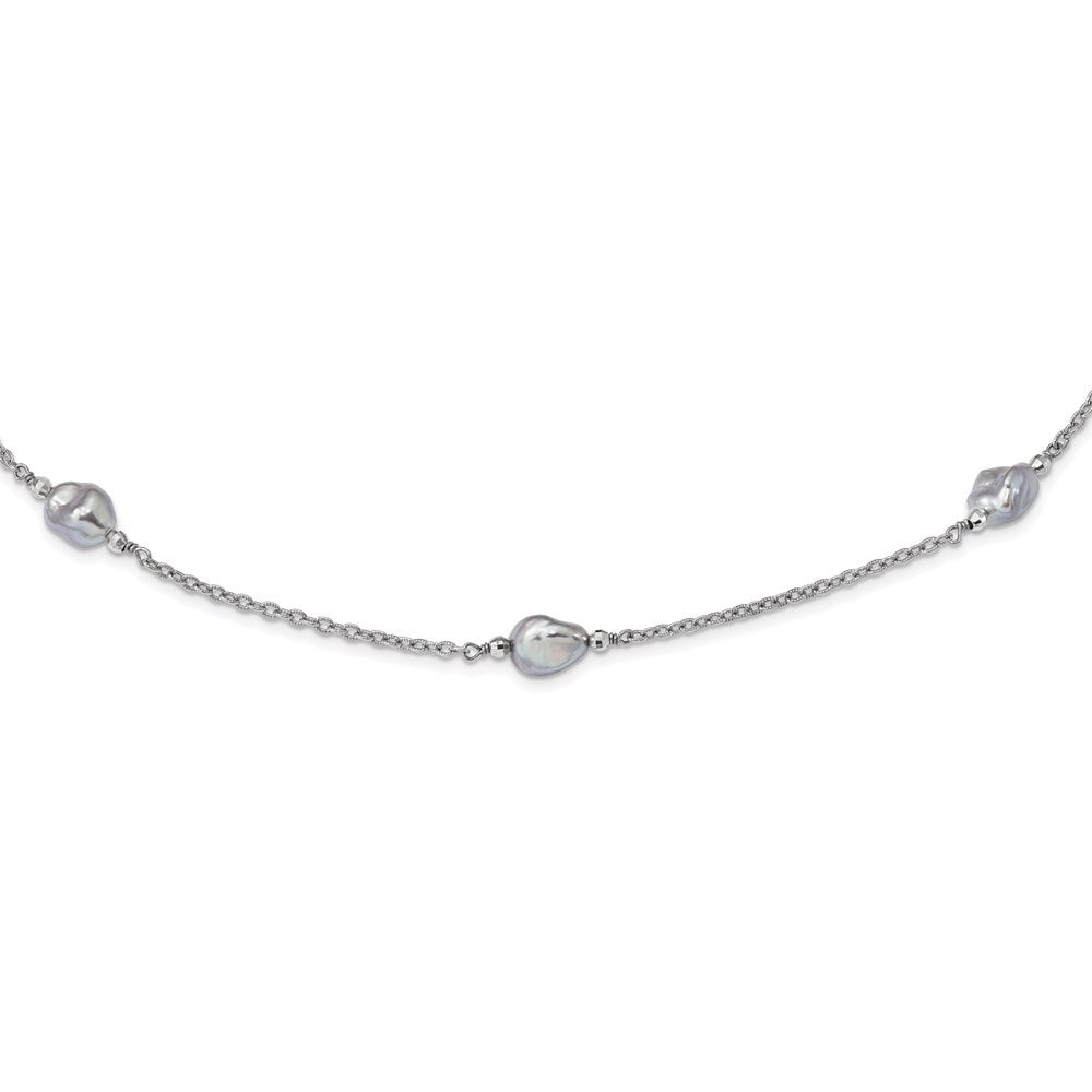 Sterlingsilber Rhodium-plate 8-9mm Grau Baroque Fwc Perle 9 Station Neckla