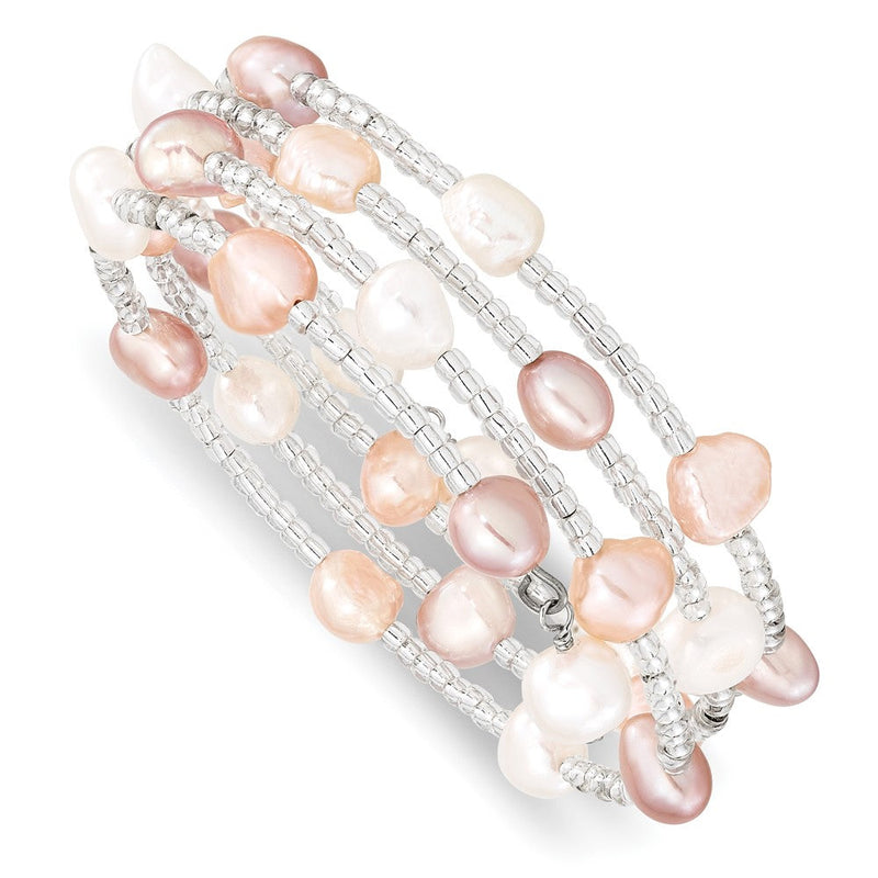 22.5 Zoll 6-7mm Multicolored Baroque Süßwasser Zuchtperle und Glas Gekugelt Wickel Armband