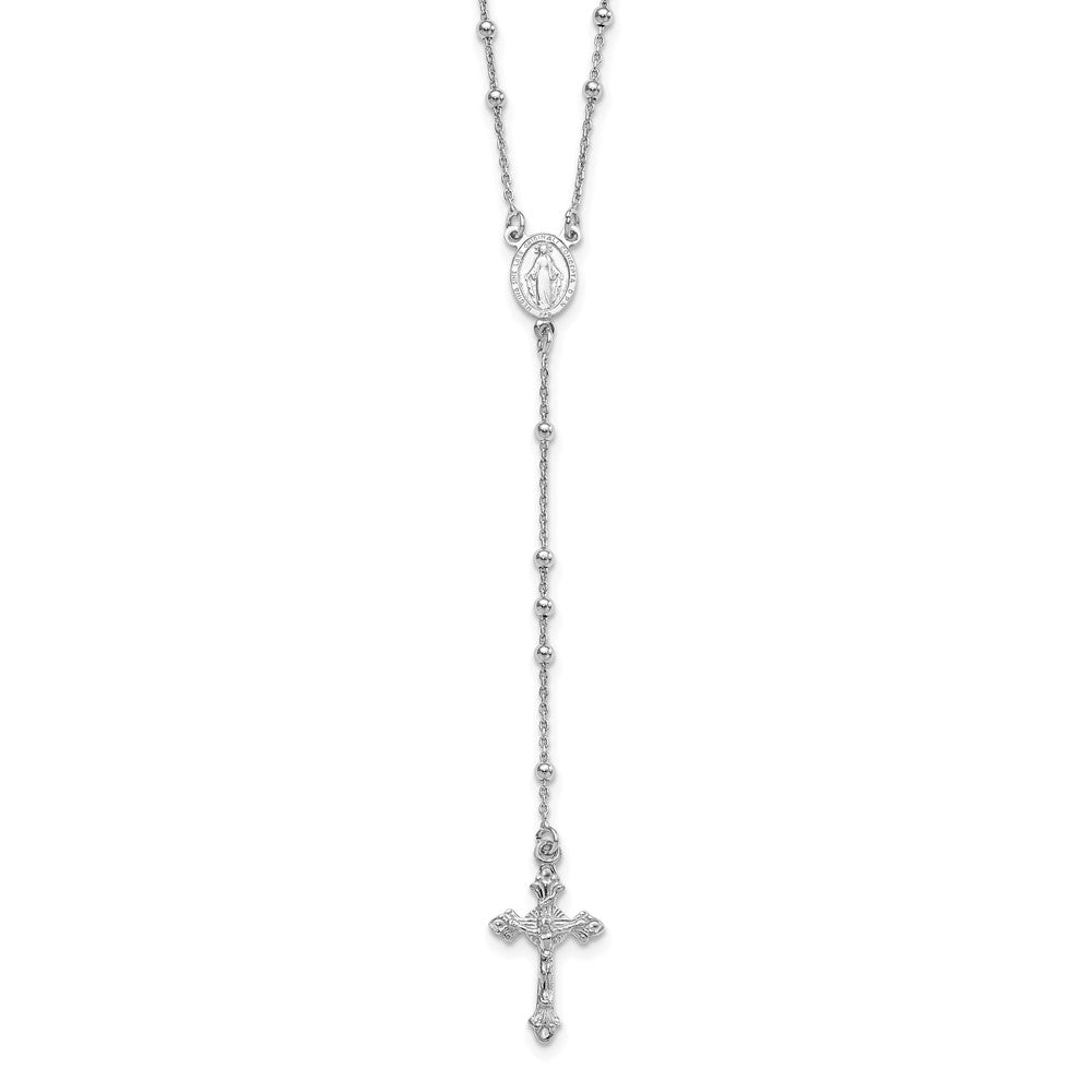 Sterlingsilber Rhodiniert Poliert Gekugelt Rosenkranz 24 Zoll Halskette