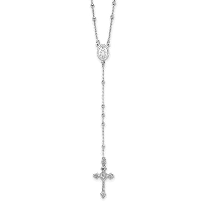 Sterlingsilber Rhodiniert Poliert Gekugelt Rosenkranz 24 Zoll Halskette