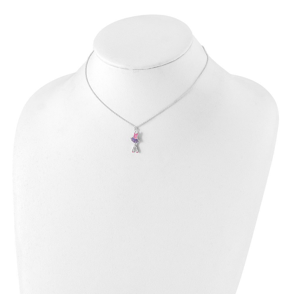 Sterlingsilber Poliert & Emailliert Ballerina Kinder 14 Zoll Halskette Ohrring Set
