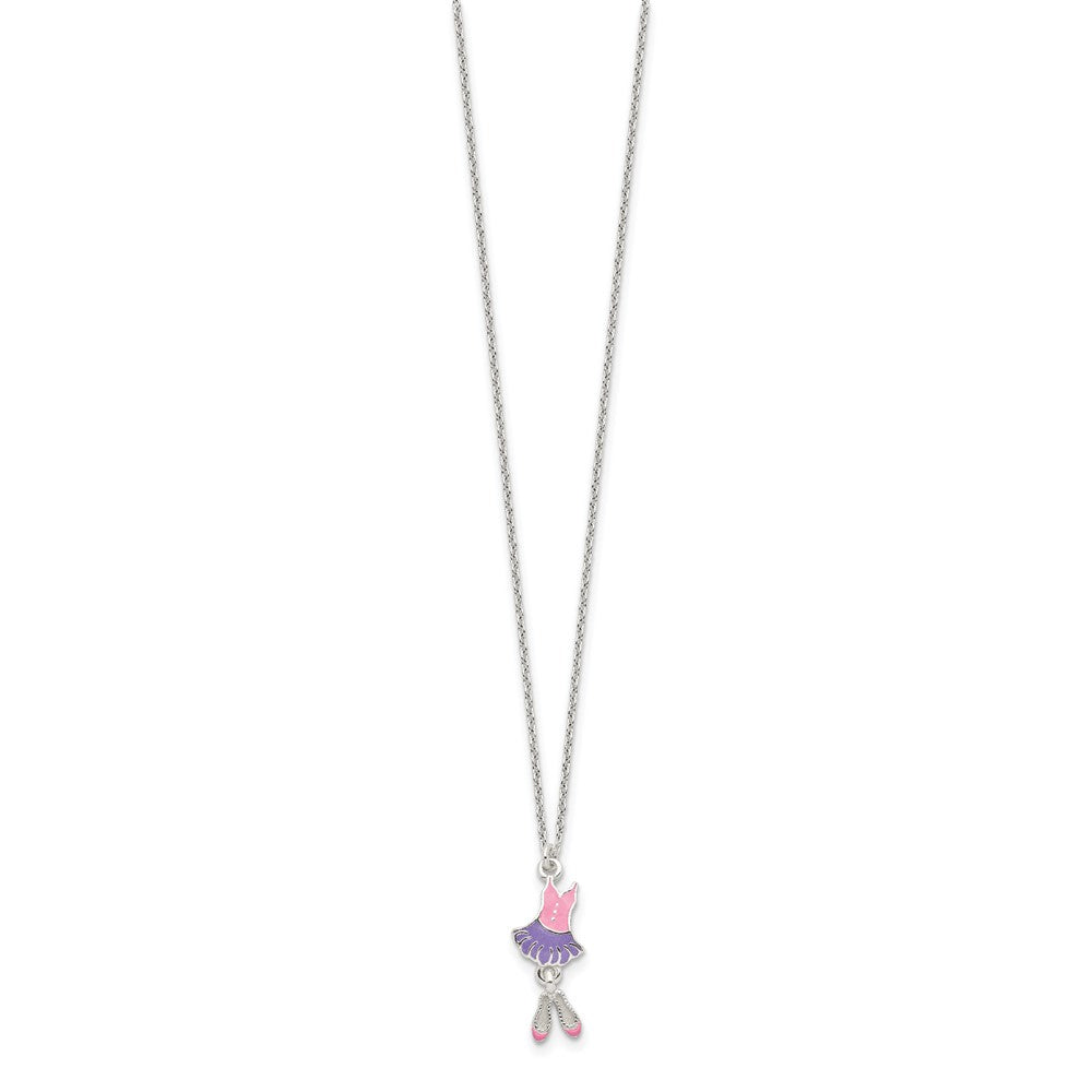 Sterlingsilber Poliert & Emailliert Ballerina Kinder 14 Zoll Halskette Ohrring Set