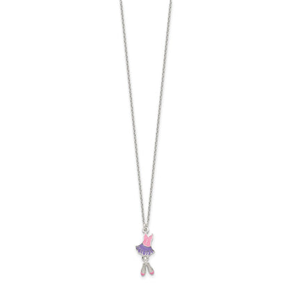Sterlingsilber Poliert & Emailliert Ballerina Kinder 14 Zoll Halskette Ohrring Set