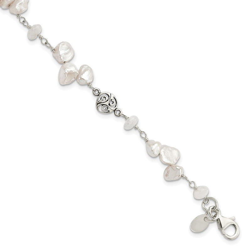7.5 Zoll Sterlingsilber Fwc Keshi Perle mit Moonstone 1 Zoll Verlängerung. Fantasie Armband