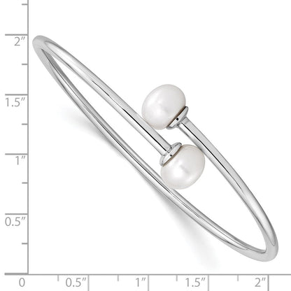 Sterlingsilber Rhodium 9-10mm Weiß Fwc Perle Flexibel Manschette Armreif