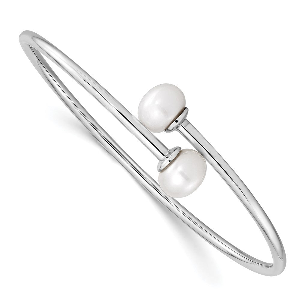 Sterlingsilber Rhodium 9-10mm Weiß Fwc Perle Flexibel Manschette Armreif