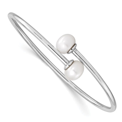 Sterlingsilber Rhodium 9-10mm Weiß Fwc Perle Flexibel Manschette Armreif