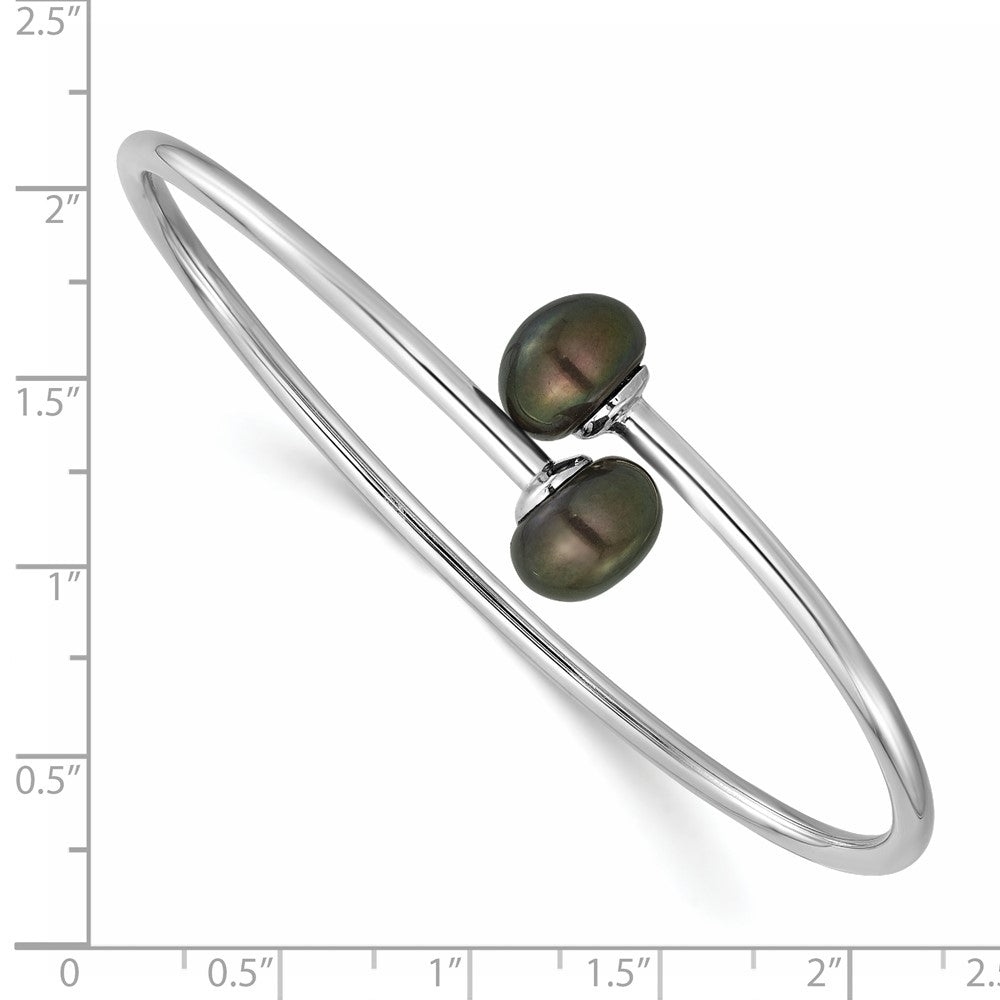 Sterlingsilber Rhodiniert 9-10mm Schwarz Knopf Fwc Flexibel Armreif