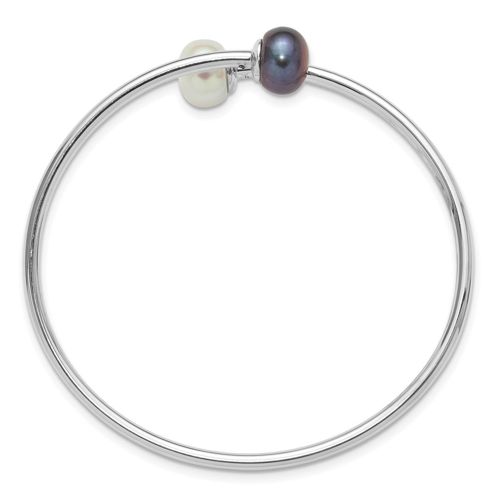Sterlingsilber Rhodiniert 9-10mm Schwarz/white Fwc Perle Flexibel Armreif