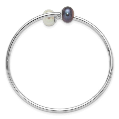 Sterlingsilber Rhodiniert 9-10mm Schwarz/white Fwc Perle Flexibel Armreif