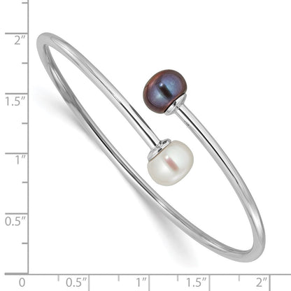 Sterlingsilber Rhodiniert 9-10mm Schwarz/white Fwc Perle Flexibel Armreif