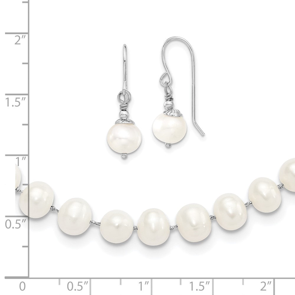 Sterlingsilber Rhodiniert 7-8mm Weiß Fwc Perle Ohrring/necklace Set
