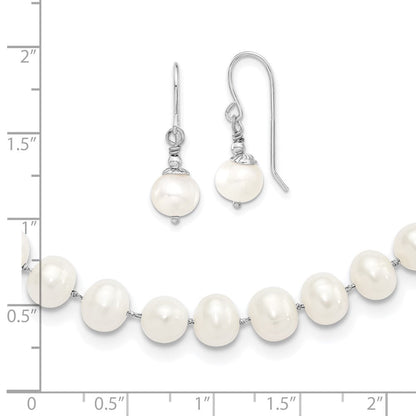 Sterlingsilber Rhodiniert 7-8mm Weiß Fwc Perle Ohrring/necklace Set