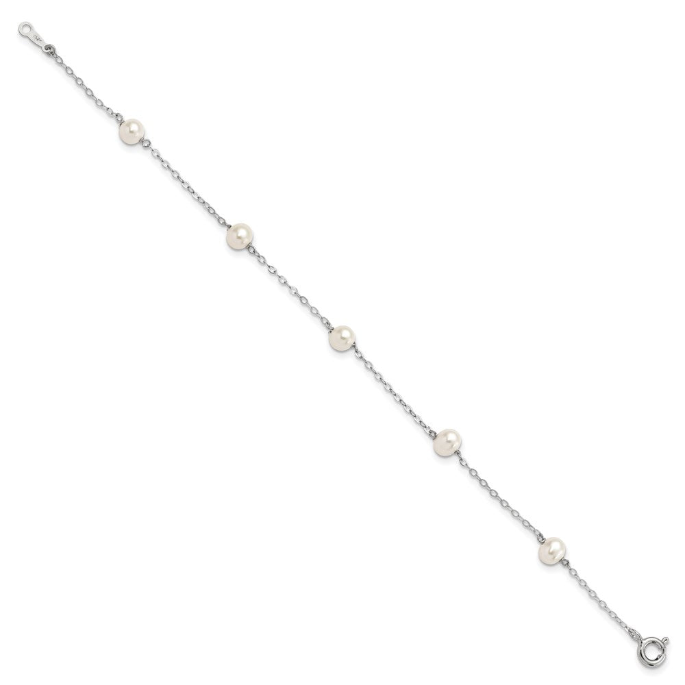7 Zoll Sterlingsilber Rhodiniert 4-5mm Weiß Halb Rund Fwc Perle 5 Station Armband