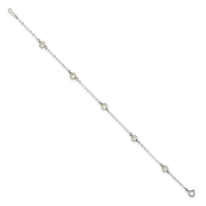 7 Zoll Sterlingsilber Rhodiniert 4-5mm Weiß Halb Rund Fwc Perle 5 Station Armband