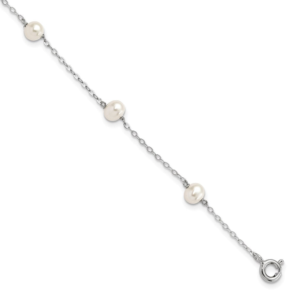 7 Zoll Sterlingsilber Rhodiniert 4-5mm Weiß Halb Rund Fwc Perle 5 Station Armband