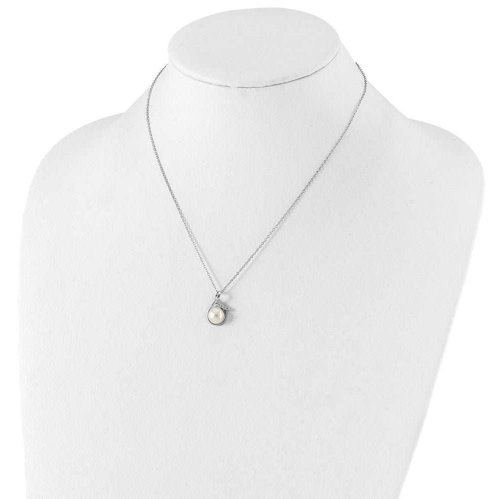 Sterlingsilber Rhodiniert 8-10mm Fwc Perle Zirkonia Ohrring/necklace Set