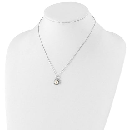 Sterlingsilber Rhodiniert 8-10mm Fwc Perle Zirkonia Ohrring/necklace Set