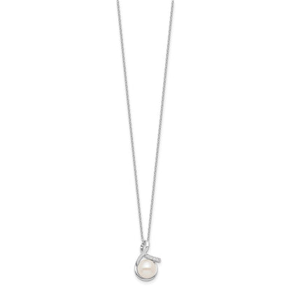 Sterlingsilber Rhodiniert 8-10mm Fwc Perle Zirkonia Ohrring/necklace Set