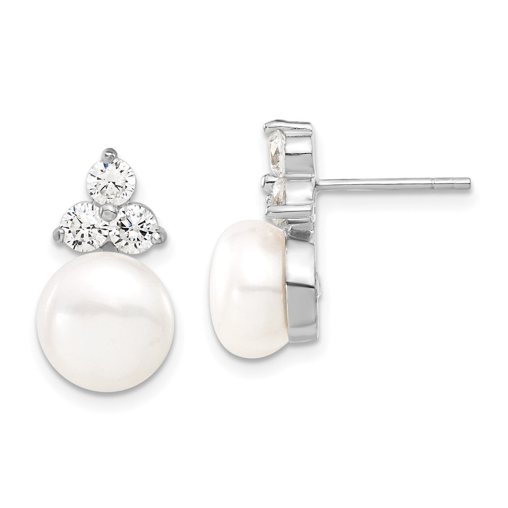 Sterlingsilber Rhodiniert 9-10mm Münze Fwcpearl Zirkonia Ohrring/necklace Set