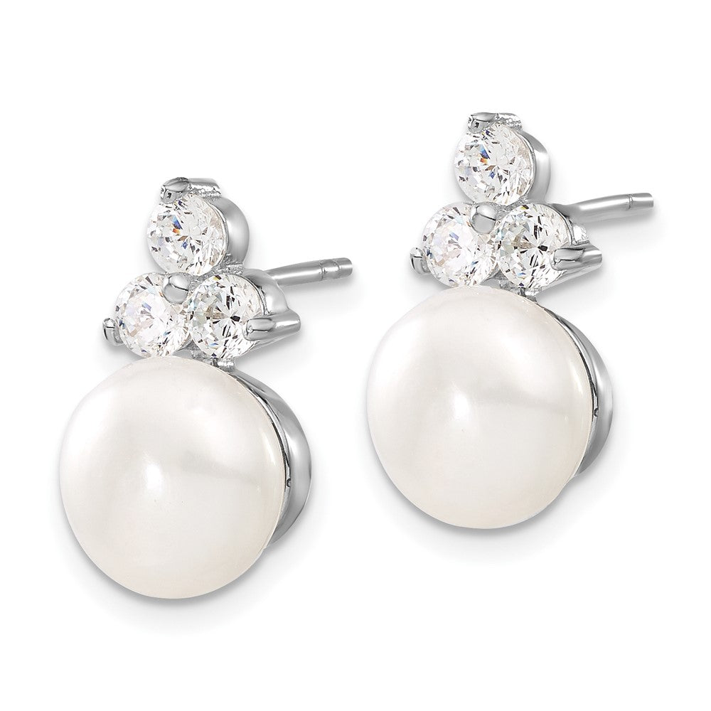 Sterlingsilber Rhodiniert 9-10mm Münze Fwcpearl Zirkonia Ohrring/necklace Set