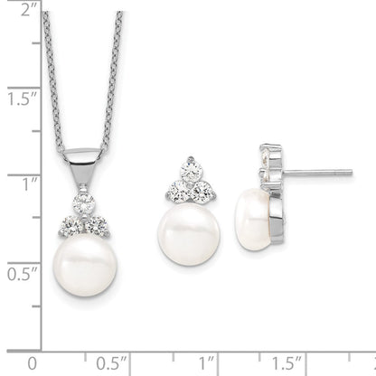 Sterlingsilber Rhodiniert 9-10mm Münze Fwcpearl Zirkonia Ohrring/necklace Set