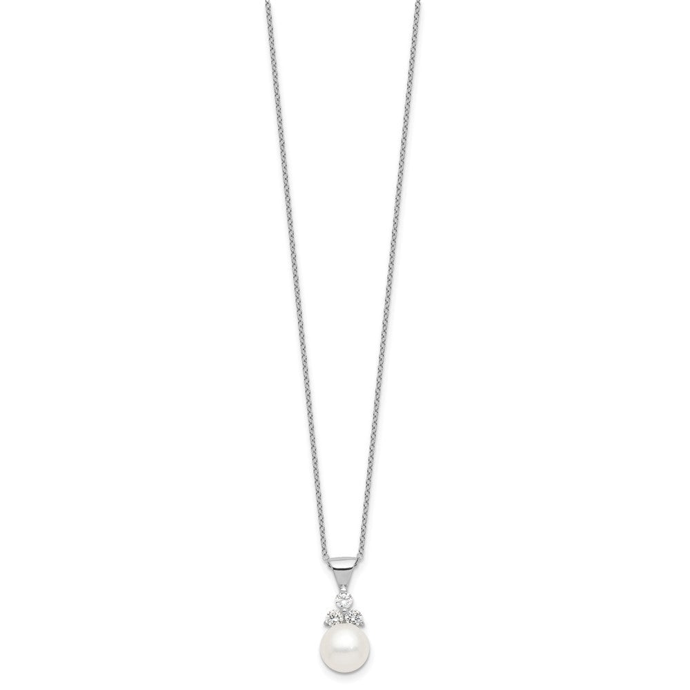 Sterlingsilber Rhodiniert 9-10mm Münze Fwcpearl Zirkonia Ohrring/necklace Set