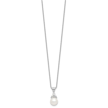 Sterlingsilber Rhodiniert 9-10mm Münze Fwcpearl Zirkonia Ohrring/necklace Set