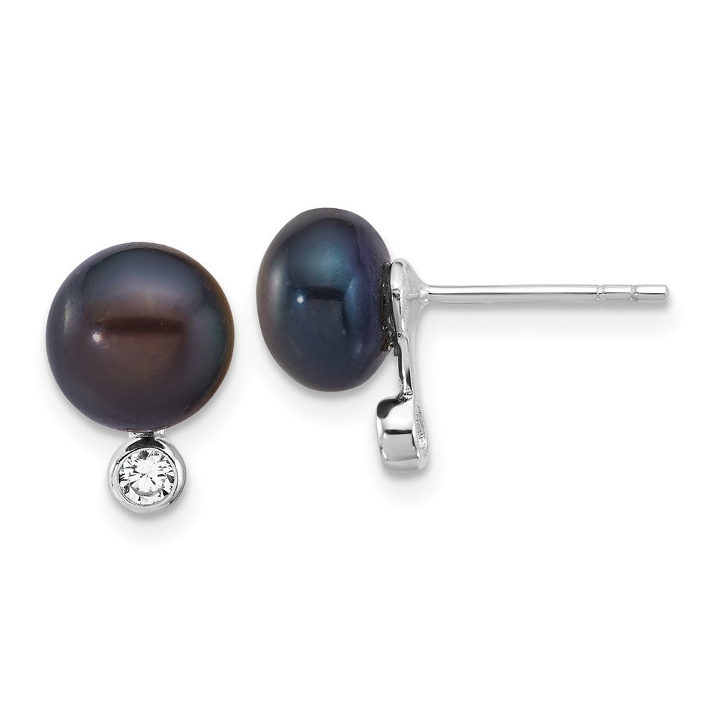 Sterlingsilber Rhod Schwarz Fwc Perle & Zirkonia 17 Zoll Halskette/earring Set
