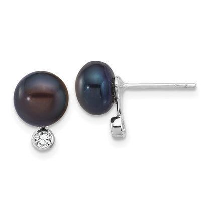 Sterlingsilber Rhod Schwarz Fwc Perle & Zirkonia 17 Zoll Halskette/earring Set