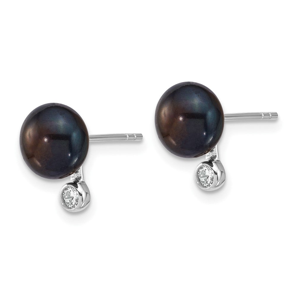 Sterlingsilber Rhod Schwarz Fwc Perle & Zirkonia 17 Zoll Halskette/earring Set