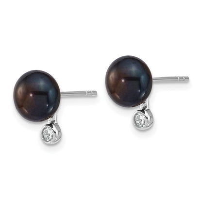 Sterlingsilber Rhod Schwarz Fwc Perle & Zirkonia 17 Zoll Halskette/earring Set