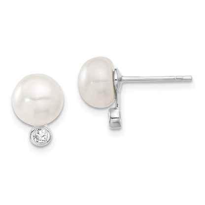 Sterlingsilber Rhodiniert 8-9mm Fwc Perle Zirkonia Ohrring/necklace Set