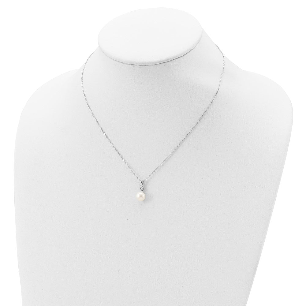 Sterlingsilber Rhodiniert 8-9mm Fwc Perle Zirkonia Ohrring/necklace Set