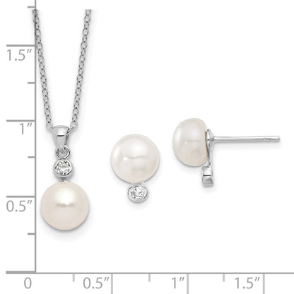 Sterlingsilber Rhodiniert 8-9mm Fwc Perle Zirkonia Ohrring/necklace Set