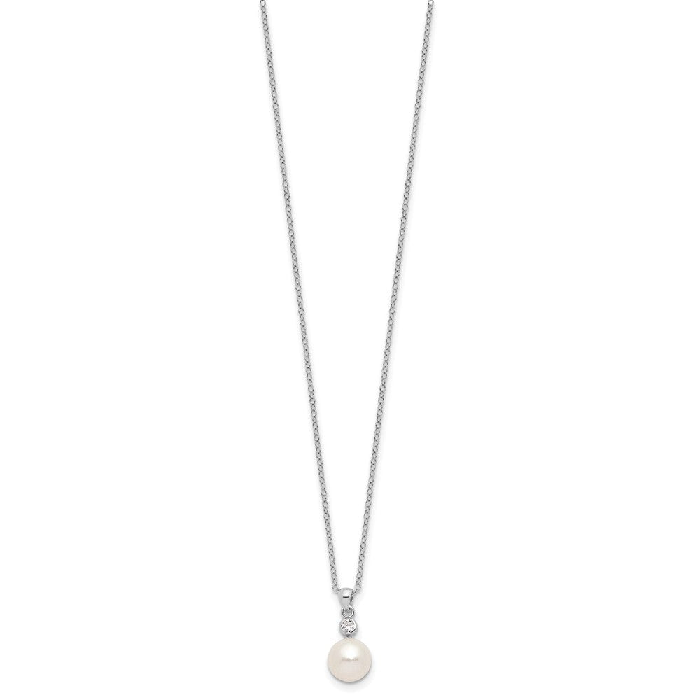 Sterlingsilber Rhodiniert 8-9mm Fwc Perle Zirkonia Ohrring/necklace Set