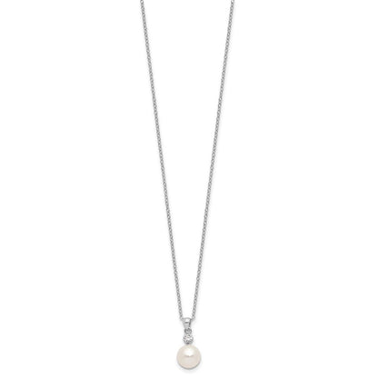Sterlingsilber Rhodiniert 8-9mm Fwc Perle Zirkonia Ohrring/necklace Set