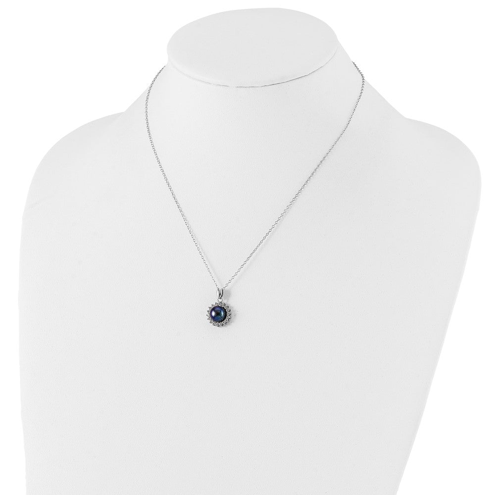 Sterlingsilber Rhodiniert 8-9mm Schwarz Fwc Perle Zirkonia Ohrring/necklace Set