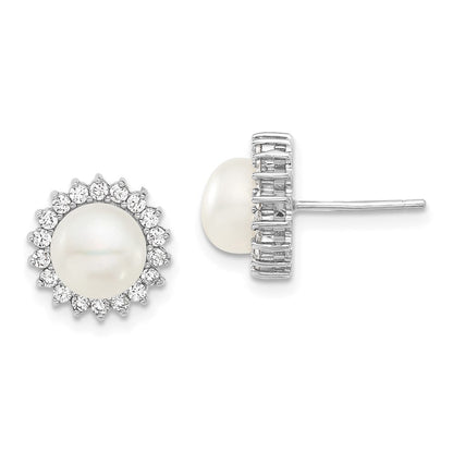 Sterlingsilber Rhodiniert 8-9mm Fwc Perle Zirkonia Ohrring/necklace Set