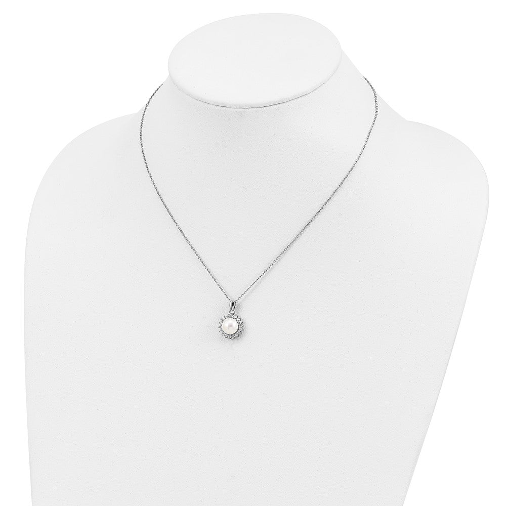 Sterlingsilber Rhodiniert 8-9mm Fwc Perle Zirkonia Ohrring/necklace Set