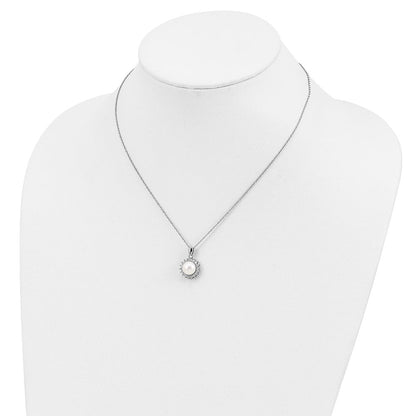 Sterlingsilber Rhodiniert 8-9mm Fwc Perle Zirkonia Ohrring/necklace Set