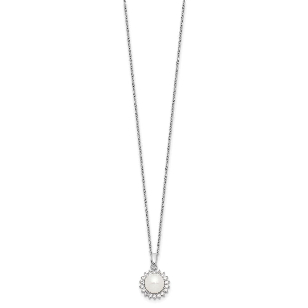 Sterlingsilber Rhodiniert 8-9mm Fwc Perle Zirkonia Ohrring/necklace Set