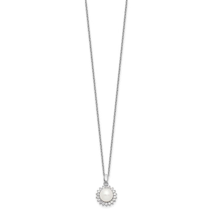 Sterlingsilber Rhodiniert 8-9mm Fwc Perle Zirkonia Ohrring/necklace Set
