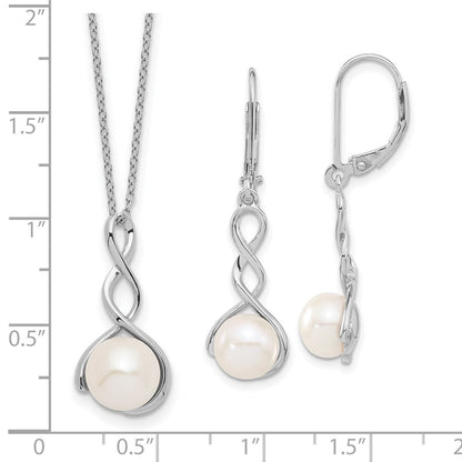 Sterlingsilber Rhodiniert 8-9mm Weiß Fwc Perle Ohrring/necklace Set