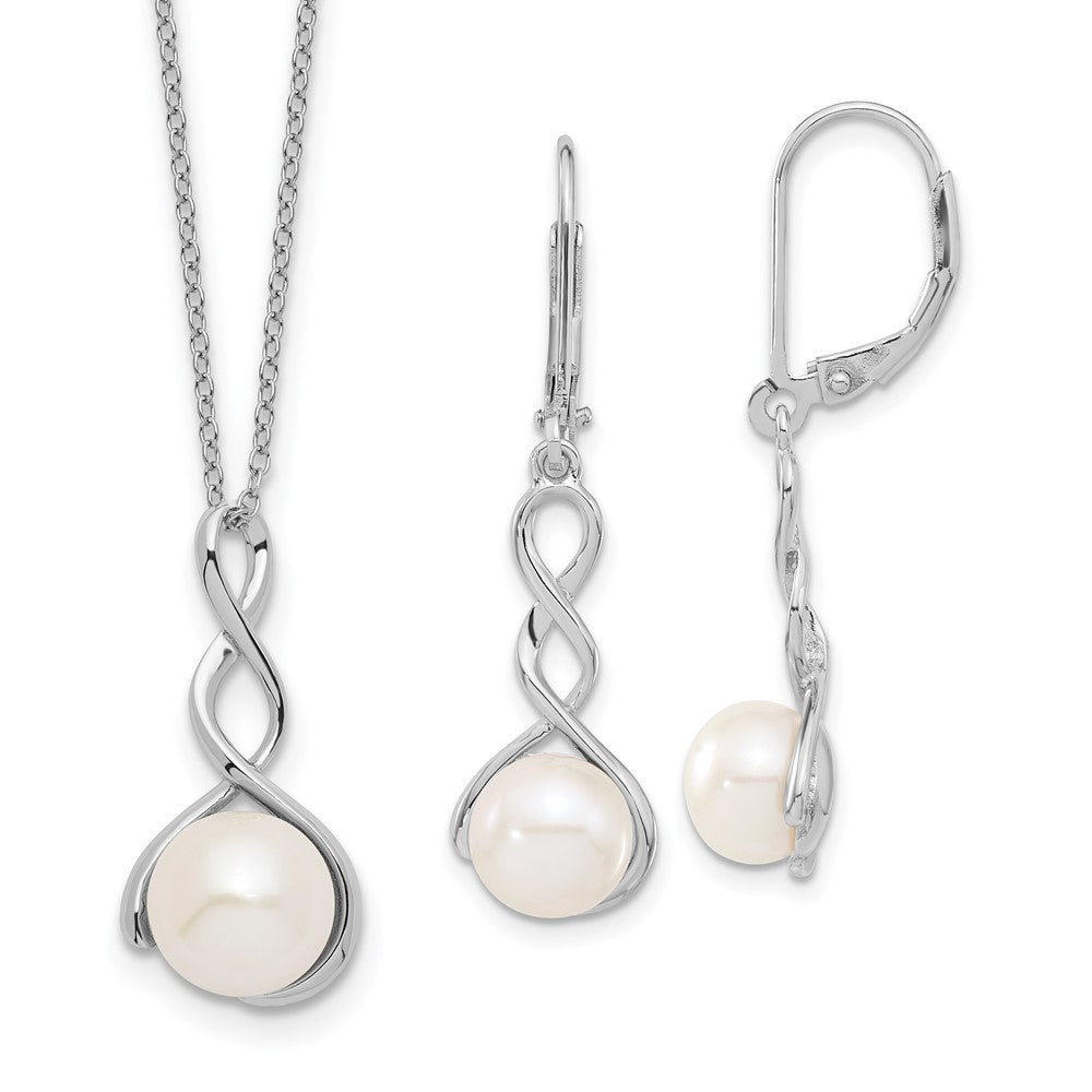 Sterlingsilber Rhodiniert 8-9mm Weiß Fwc Perle Ohrring/necklace Set