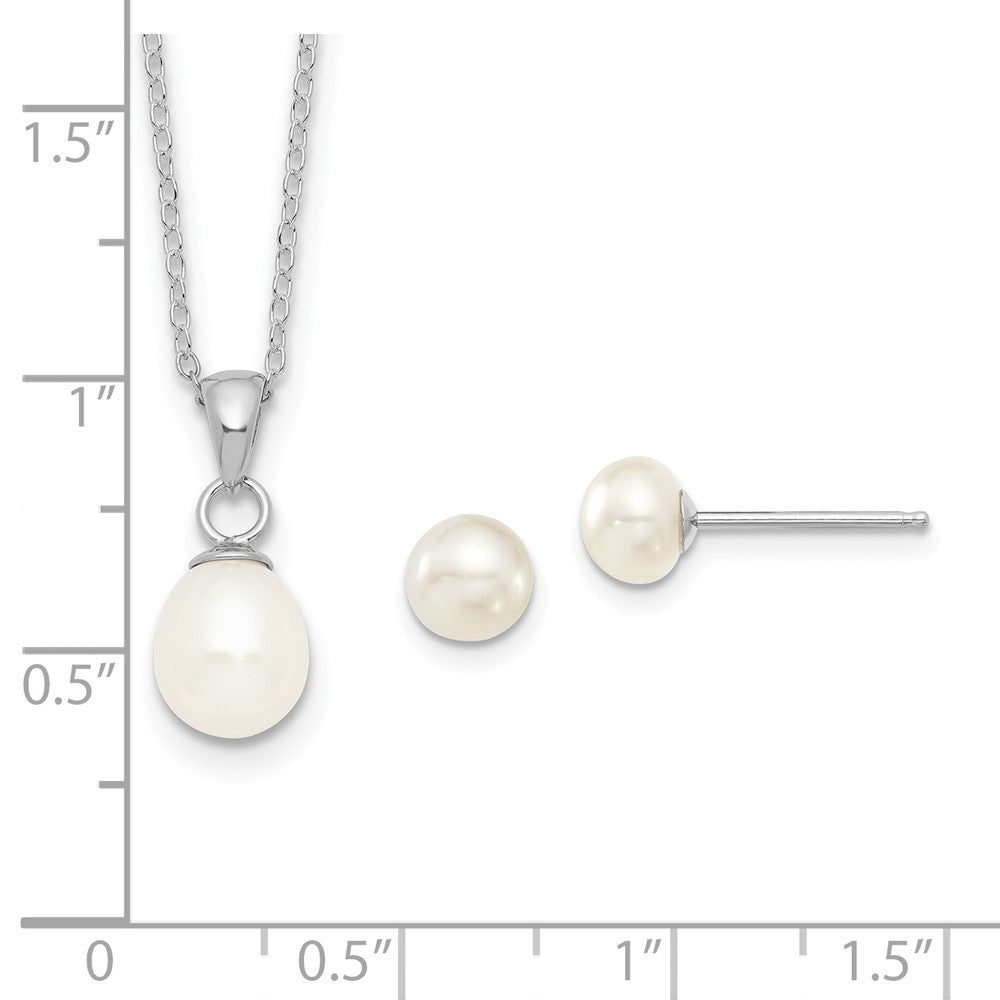 Sterlingsilber Rhodiniert 6-7mm Weiß Fwc Perle Ohrring/necklace Set