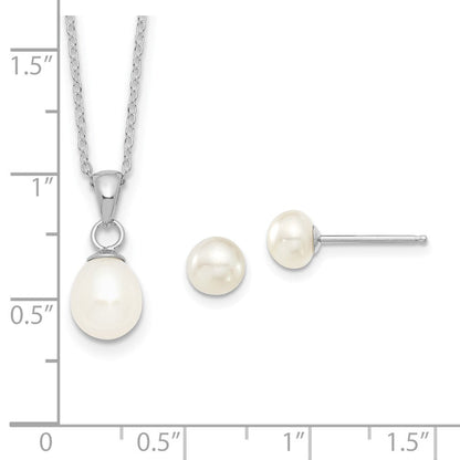 Sterlingsilber Rhodiniert 6-7mm Weiß Fwc Perle Ohrring/necklace Set